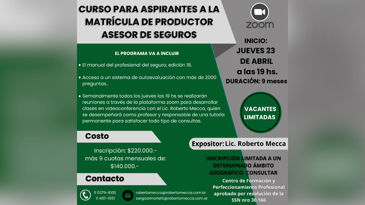 Comienza el Jueves 23 de abril de 17 a 19 horas, con una extensión de nueve meses. A través de la plataforma de Zoom. Vacantes limitadas.