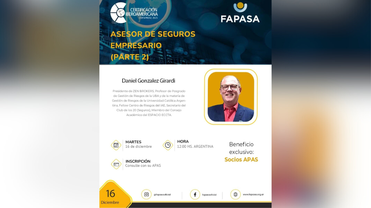 Fecha: Martes 16 de diciembre. Modalidad: online. Duración: 60 minutos. Socios APAS: descuento.